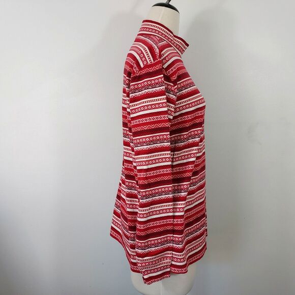 Lands End Shirt Top Mock Neck Long Sleeve Womens Size XL Red White 100% Cotton - Picture 5 of 12